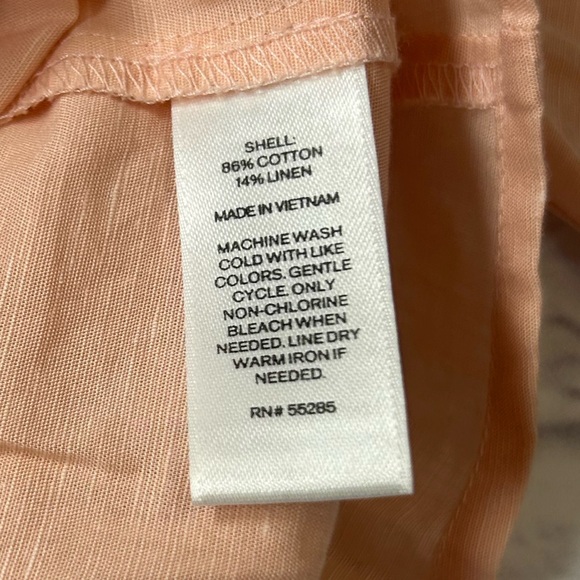 Express Light Coral Off-Shoulder Blouse. Linen Blend. - Picture 7 of 10